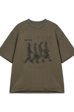 Vintage Distressed Blurry Portrait Print Short Sleeve Unisex Casual Streetwear T-Shirt for Summer, Retro 90s Style