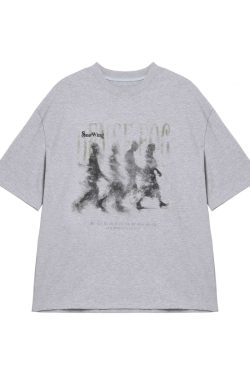Vintage Distressed Blurry Portrait Print Short Sleeve Unisex Casual Streetwear T-Shirt for Summer, Retro 90s Style
