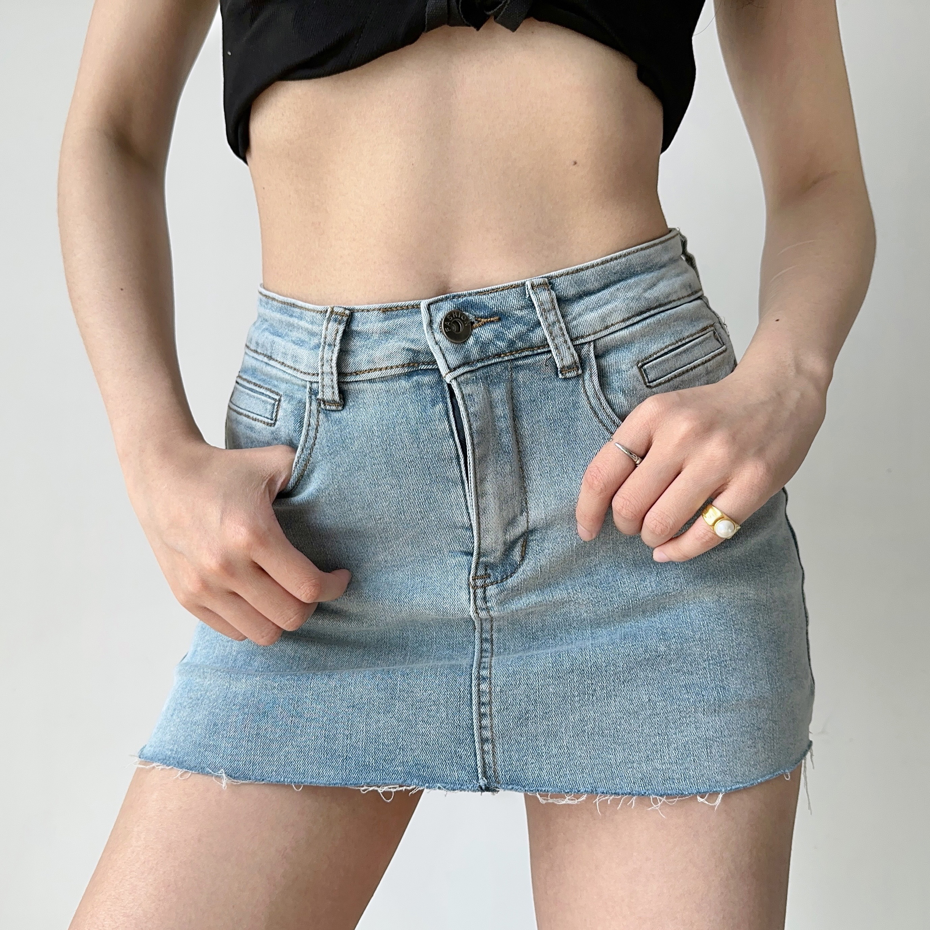 Vintage Distressed Denim Skirt for Women - A-Line High Waist Bodycon Short Skirt with Anti-Exposure Design, European & American Style