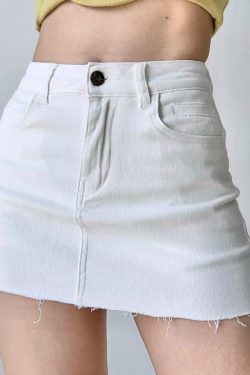 Vintage Distressed Denim Skirt for Women - A-Line High Waist Bodycon Short Skirt with Anti-Exposure Design, European & American Style