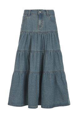 Vintage Distressed Low-Waist Split Denim Skirt - Versatile A-Line Long Skirt for 90s and Y2K Inspired Fashion