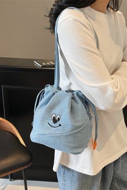 Vintage Embroidered Denim Drawstring Bucket Bag for Women - Cute Summer Crossbody Shoulder Bag for Phones 2025 Style