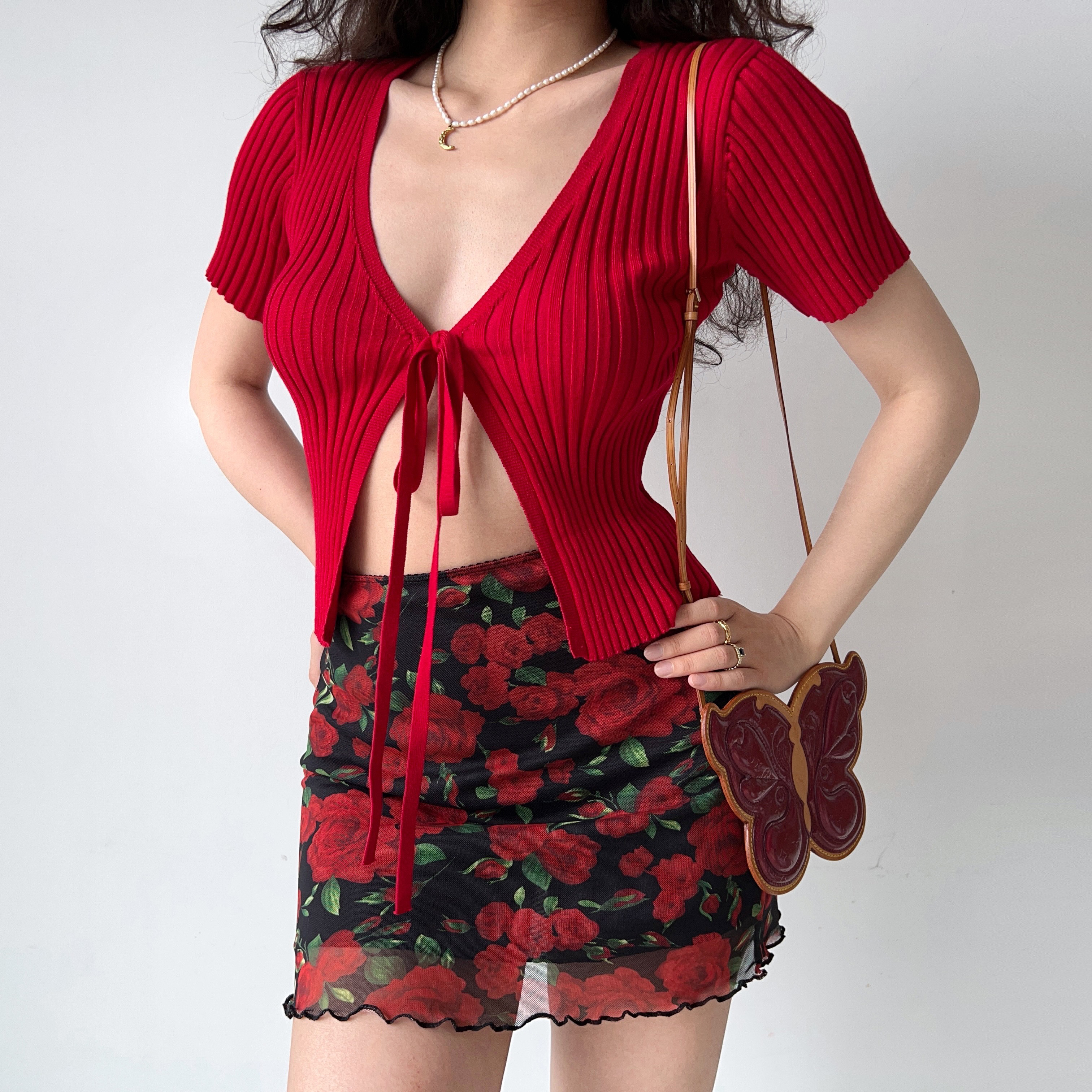 Vintage European American Rose Print Mesh High Waist Bodycon Half Skirt - Women's A-Line Skirt for DIY Fashion Lovers