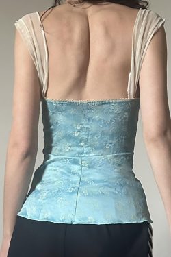 Vintage Floral Butterfly Shoulder Strap Ruffled Edge Vest - Backless Camisole for Women - Summer Y2K Style