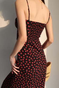 Vintage Floral Dress with Straps - Sexy Slim-Fit French Style Midi Dress for Women - Chic Retro Summer Fashion