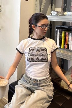 Vintage Floral Lace Printed Round Neck Short Sleeve T-Shirt for Women - Cute American Style Spring Fashion