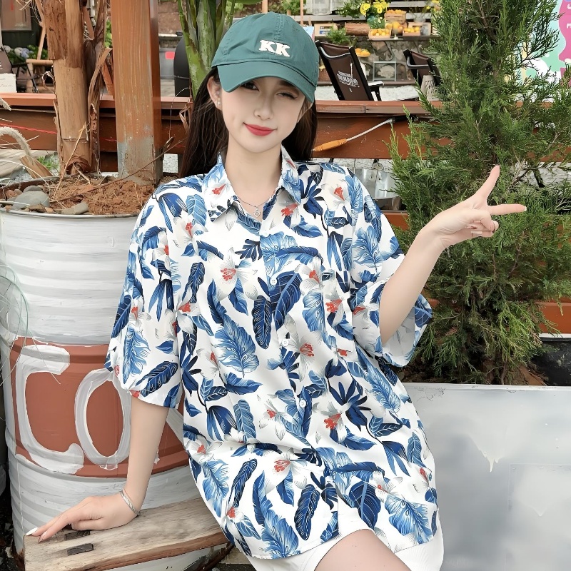 Vintage Floral Loose Short Sleeve Shirt for Women, Hawaiian Beach Top, Trendy Casual Versatile Style, Summer Fashion