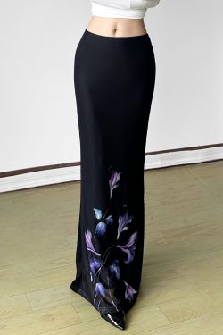 Vintage Floral Print Half-Length Skirt - Women's Low-Waist Straight Fishtail Skirt in Chinese Style, Boho 90s Fashion