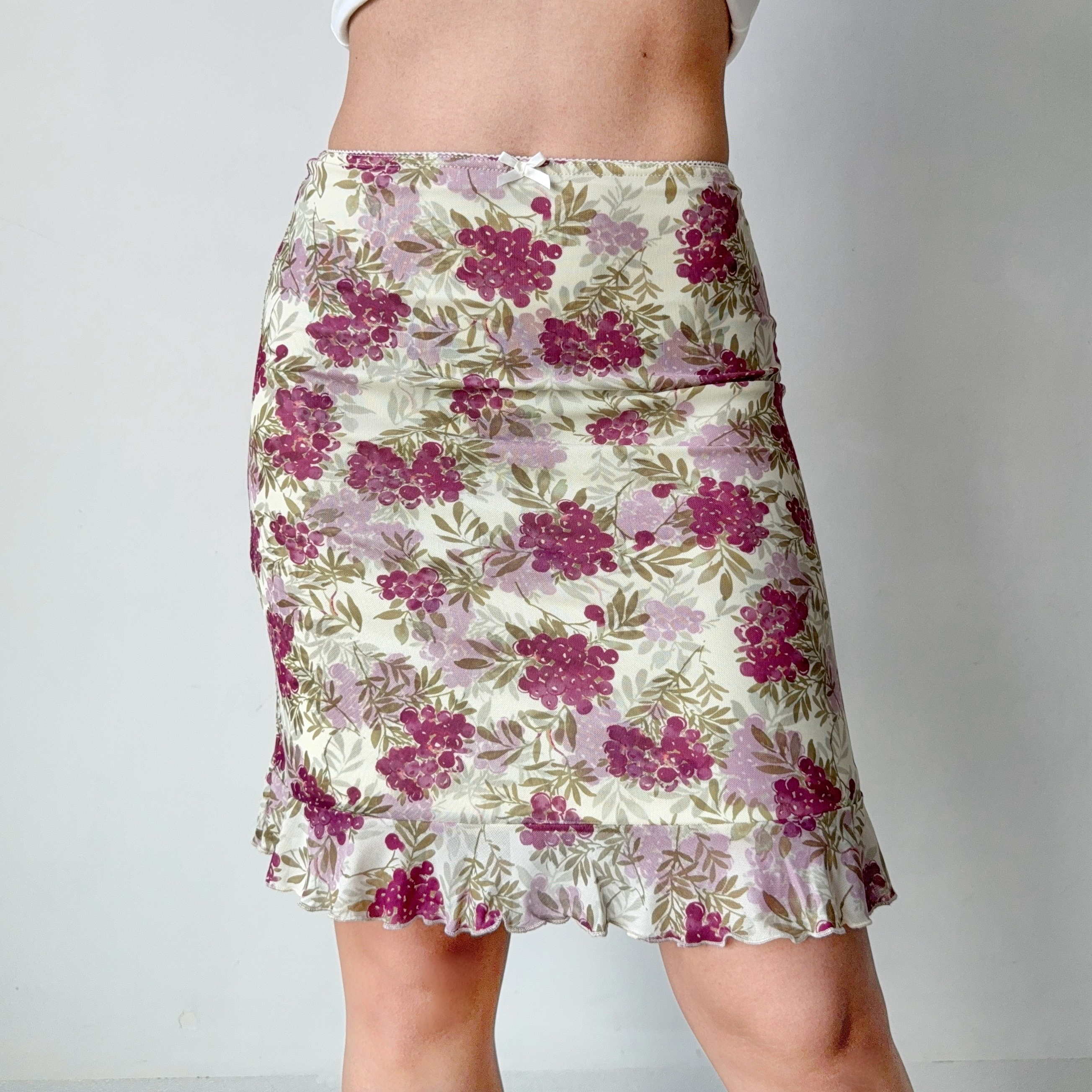 Vintage Floral Print Ruffled Bodycon Skirt - DIY French Style, Perfect for 90s and Y2K Fashion Lovers