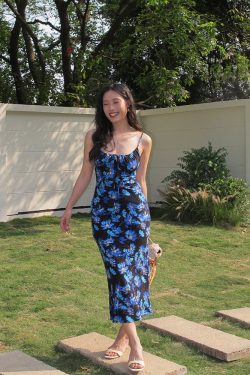 Vintage French Printed Camisole Dress for Women, Sexy Slim Fit Backless Long Dress, Perfect for Summer and Y2K Style