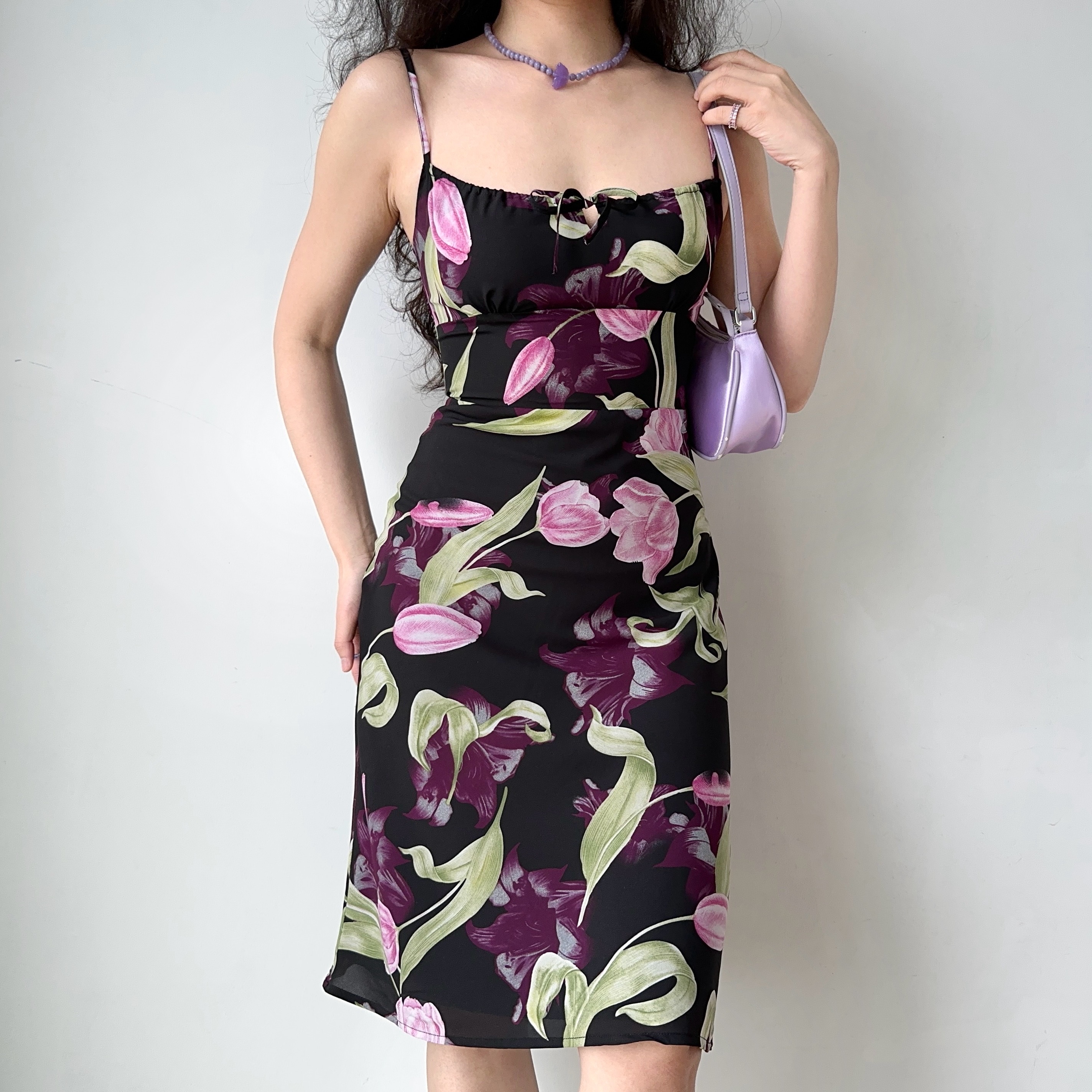 Vintage French Tulip Slip Dress - High Waist A-Line for Vacation - DIY Style, Perfect for 90s and Y2K Fashion Lovers