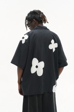 Vintage Hand-Drawn Floral Cuban Collar Short Sleeve Shirt - Harsh and Cruel Inspired Silhouette, Y2K Aesthetic
