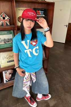 Vintage Heart Letter Printed Short Sleeve T-Shirt for Men and Women, Casual Loose Fit, Spring Summer American Style