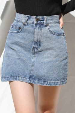 Vintage High-Waisted Distressed Denim Skirt with Cat Paw Print, A-Line Design, Versatile Style for 90s and Y2K Fashion Lovers