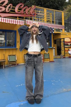 Vintage-Inspired American Retro Studded Washed Lightning Straight-Leg Jeans for Men and Women - Trendy Low-Rise Style