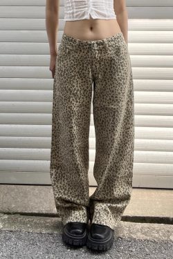 Vintage Leopard Print Loose Straight Low Waist Jeans for Women - 2025 Jennie Style Fashion Trend