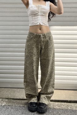 Vintage Leopard Print Loose Straight Low Waist Jeans for Women - 2025 Jennie Style Fashion Trend