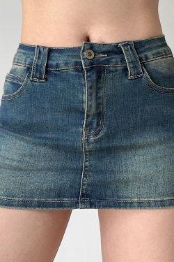 Vintage Low-Waist Denim Mini Skirt for Women - Slim Fit Bodycon Style, European and American Fashion, Anti-Exposure Design