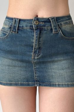 Vintage Low-Waist Denim Mini Skirt for Women - Slim Fit Bodycon Style, European and American Fashion, Anti-Exposure Design