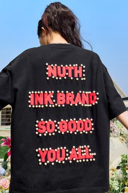 Vintage Pearl Letter Short Sleeve T-Shirt for Men and Women - Trendy Loose Fit, 2025 Summer Style, Y2K Inspired Fashion