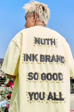 Vintage Pearl Letter Short Sleeve T-Shirt for Men and Women - Trendy Loose Fit, 2025 Summer Style, Y2K Inspired Fashion