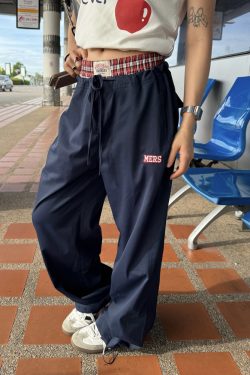 Vintage Plaid Wide-Leg Casual Pants for Summer - Unisex Loose Fit, Quick-Dry, Belted American Style Sportswear