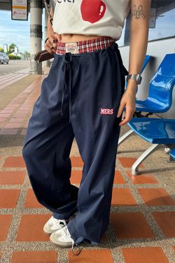 Vintage Plaid Wide-Leg Casual Pants for Summer - Unisex Loose Fit, Quick-Dry, Belted American Style Sportswear