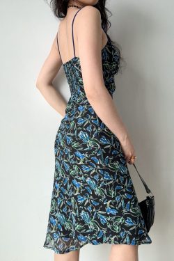 Vintage Print Cami Dress - Mid-Length Vacation Dress for Women - Retro Style Summer Dress - Ideal for Travel and Casual Outings