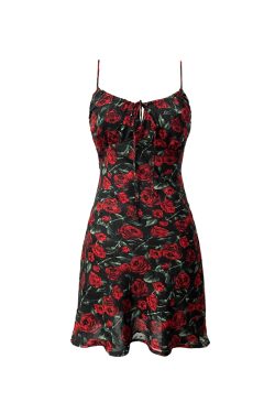 Vintage Rose Floral Print Spaghetti Strap Dress - Backless Mermaid Style, Perfect for Summer & Y2K Fashion Lovers