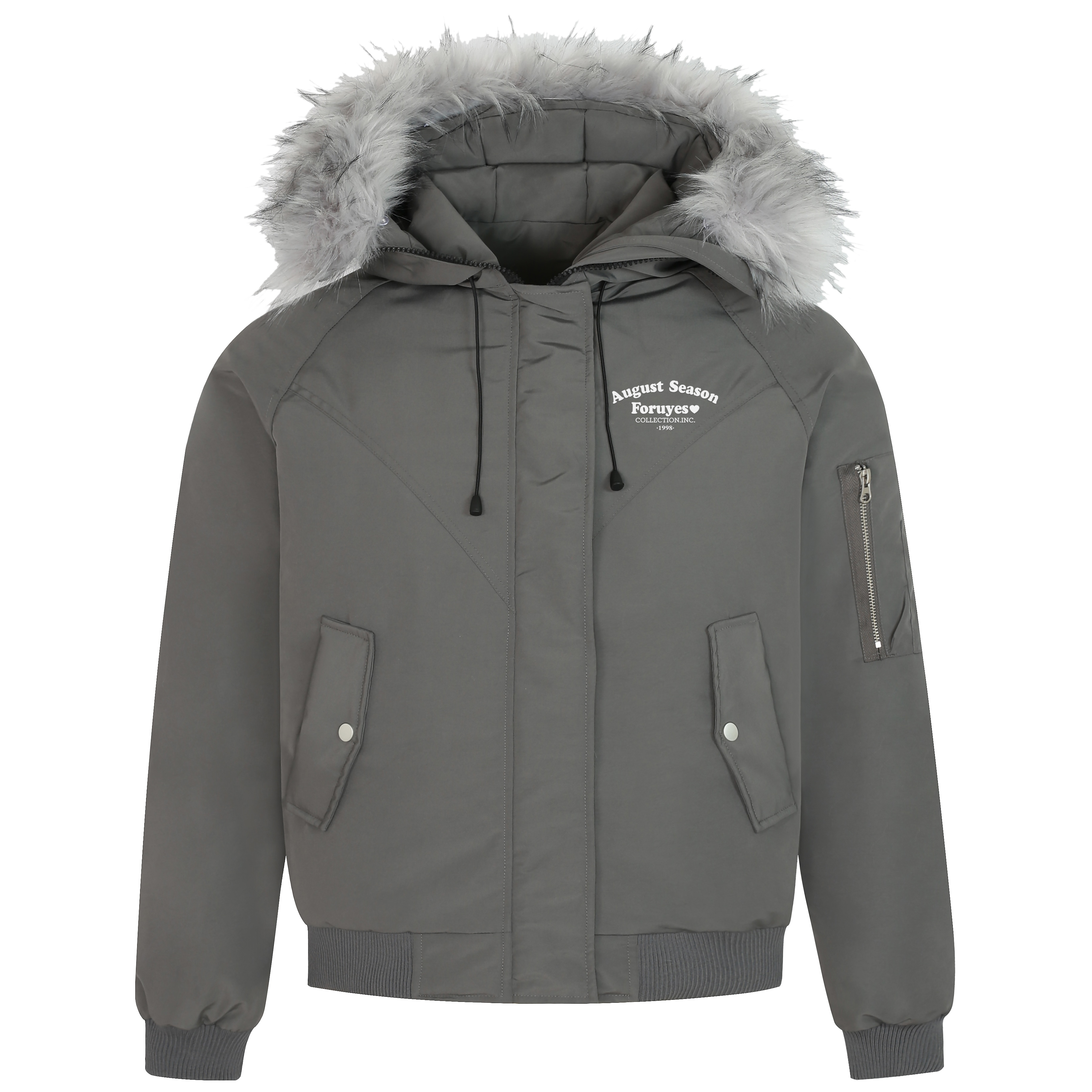 Vintage Slogan Embroidered Hooded Parka with Thick Fur Collar for Men and Women - Warm Cotton Jacket for Couples, Y2K Style