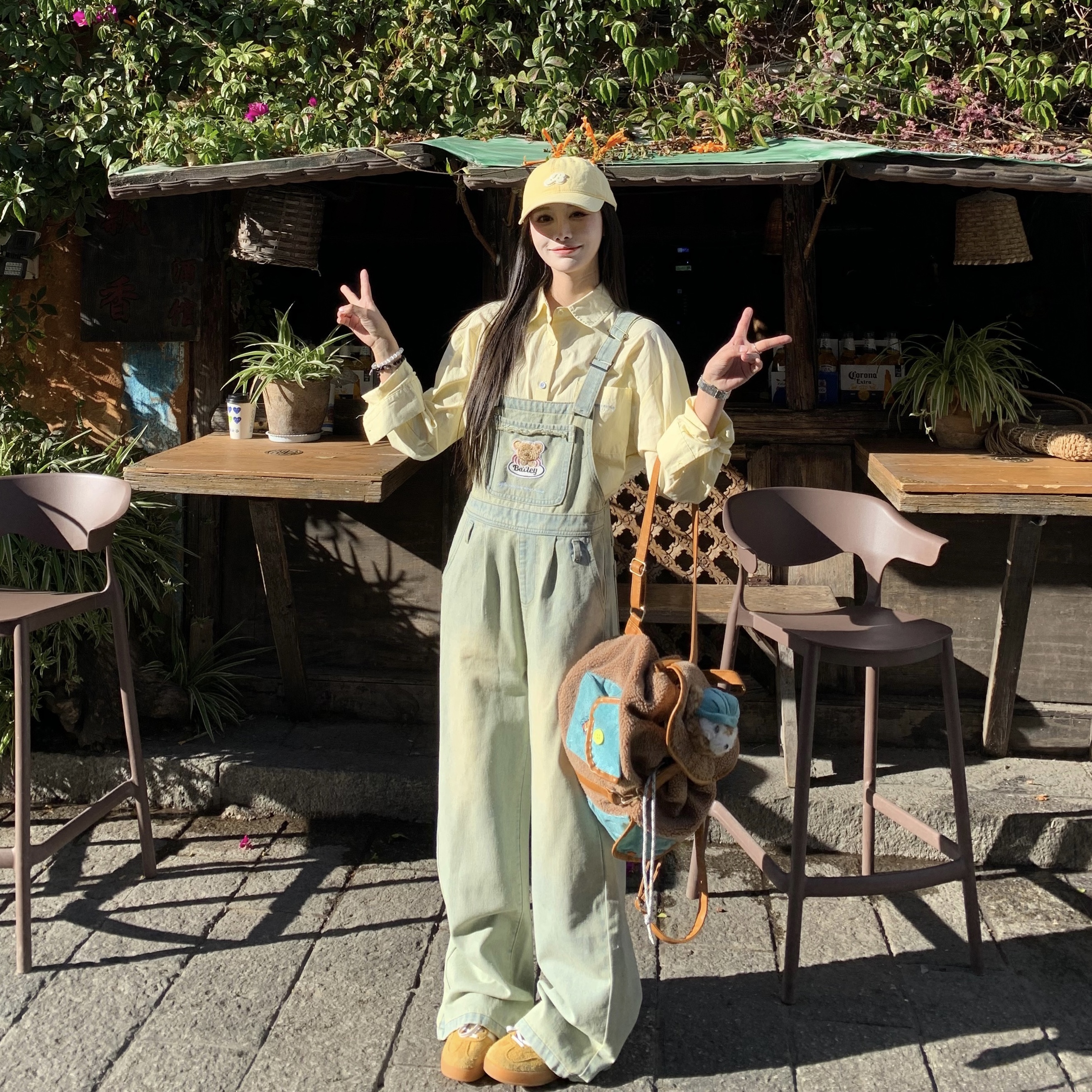 Vintage Washed Denim Overalls for Women - Casual Wide-Leg Jumpsuit for Spring/Summer 2025, Y2K Inspired Fashion