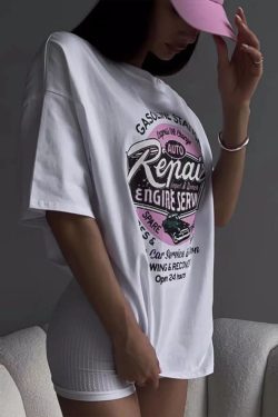 Vintage White Short-Sleeve T-Shirt for Women - Retro American High Street Loose Fit Top with Spicy Girl Style