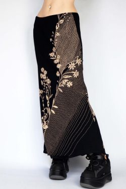 Wabi-Sabi Solitary Flower Printed Long Skirt - Women's Vintage Low Waist Mid-Length Straight Skirt in Yamamoto Wind Plant Series