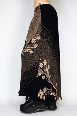 Wabi-Sabi Solitary Flower Printed Long Skirt - Women's Vintage Low Waist Mid-Length Straight Skirt in Yamamoto Wind Plant Series
