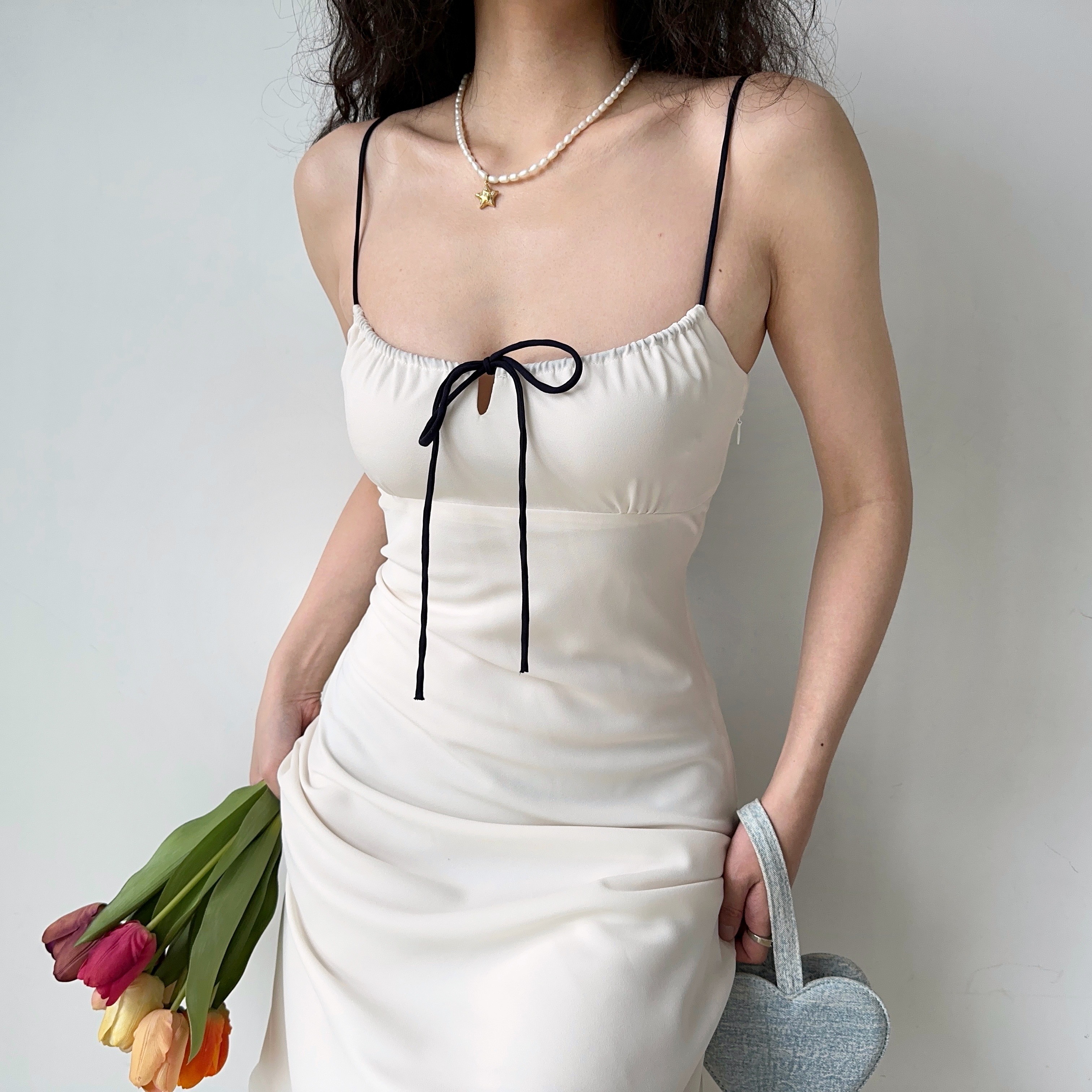 Waist-Defining A-Line Mid-Length Bodycon Slip Dress for Women - European and American Style White Strap Dress