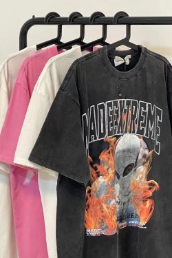 Washed Vintage Skull Print Short Sleeve T-Shirt for Women - American Street Style, Loose Fit, Drop Shoulder, Summer Casual Top