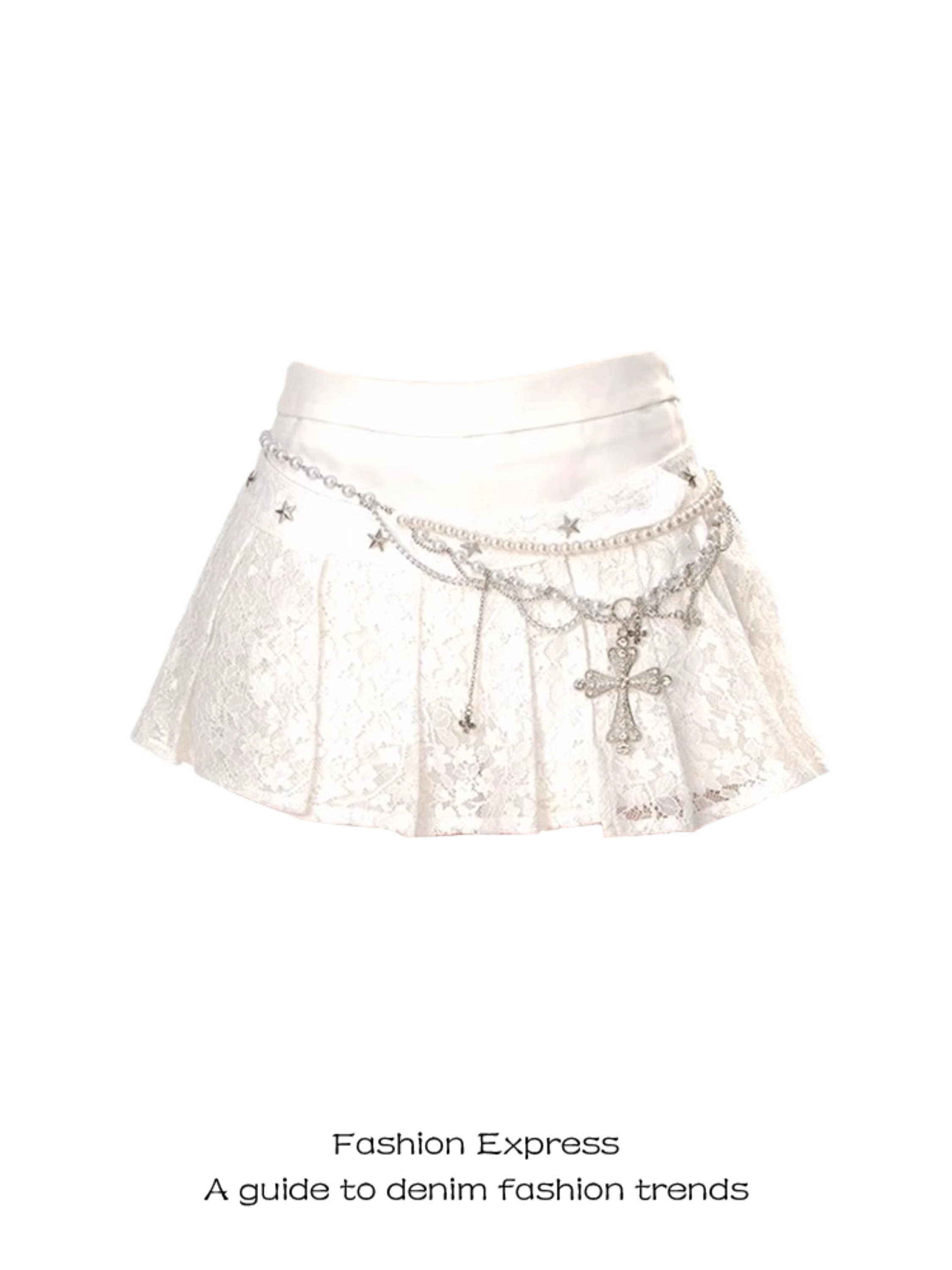 White Lace A-Line Pleated Half Skirt for Women - 2025 Summer Spring Ballet Style, Slimming Design for Trendy Looks
