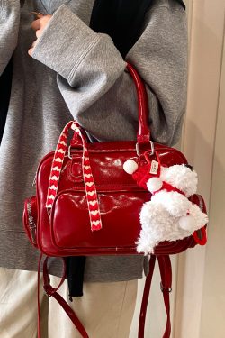 Winter 2025 Red Christmas Double Shoulder Bag - Trendy Large Capacity Student Bag with High-End Feel