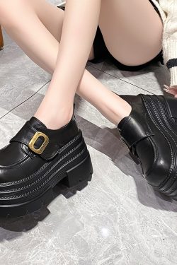 Women's 10cm Thick-Soled High-Heeled Loafers - British Style Spring 2025 Leather Platform Shoes for Height Increase