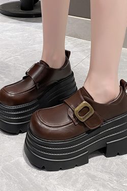 Women's 10cm Thick-Soled High-Heeled Loafers - British Style Spring 2025 Leather Platform Shoes for Height Increase
