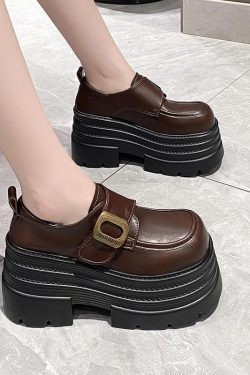 Women's 10cm Thick-Soled High-Heeled Loafers - British Style Spring 2025 Leather Platform Shoes for Height Increase