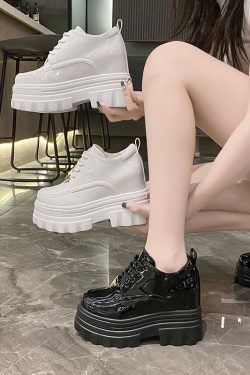 Women's Black Leather Platform Loafers - 2023 Summer British Retro Lace-Up Thin Thick-Soled Versatile Shoes