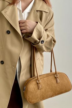 Women's Brown Suede Shoulder Bag - Korean Style High-End Retro Design for Spring & Summer 2025