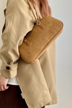 Women's Brown Suede Shoulder Bag - Korean Style High-End Retro Design for Spring & Summer 2025