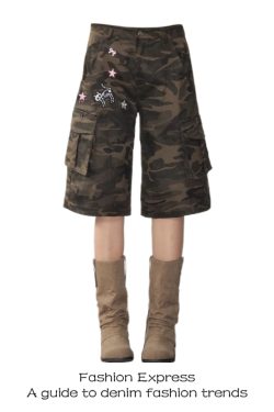 Women's Camouflage Cargo Pants - Summer 2025 Sweet Cool Unisex Design, High-End Multi-Pocket Style, Casual Five-Point Silhouette