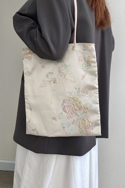 Women's Embroidered Canvas Tote Bag - Chinese Style National Wind Design, Shoulder Handbag for 2025 Fashion Trends