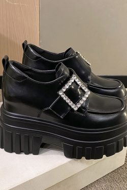 Women's English-Style Patent Leather Loafers 2024 Spring Thick-Soled Shoes for Petite Women with Height Increase