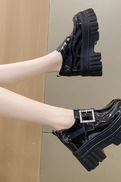 Women's English-Style Patent Leather Loafers 2024 Spring Thick-Soled Shoes for Petite Women with Height Increase