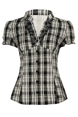 Women's French Minimalist White Collared Button-Up Short Sleeve Shirt with Waist-Cinching Pleated Design for a Slimming Effect