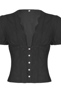 Women's French Minimalist White Collared Button-Up Short Sleeve Shirt with Waist-Cinching Pleated Design for a Slimming Effect